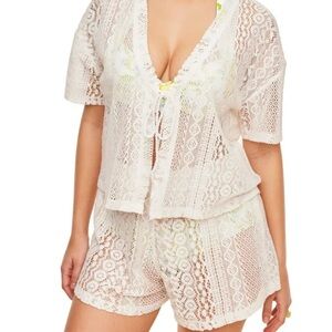 Adore Me Cream Crochet Lace Swim Coverup Set